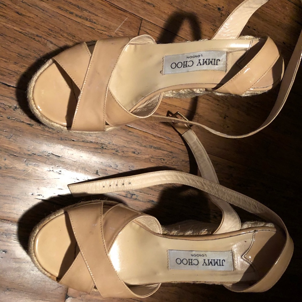 Jimmy Choo Nude Patent Wedges Size 7.5